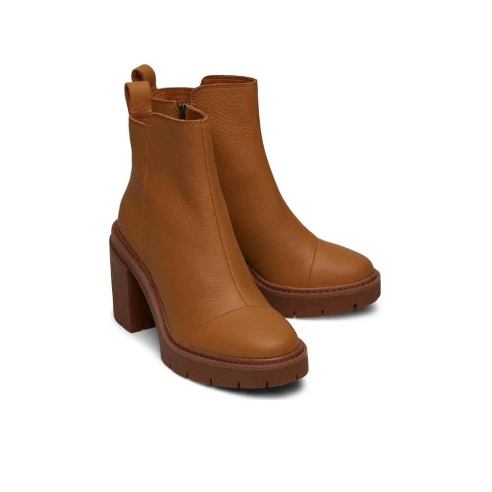 TOMS Rya Leather Platform Boots – Tan Leather, Size 7 (Worn Once)